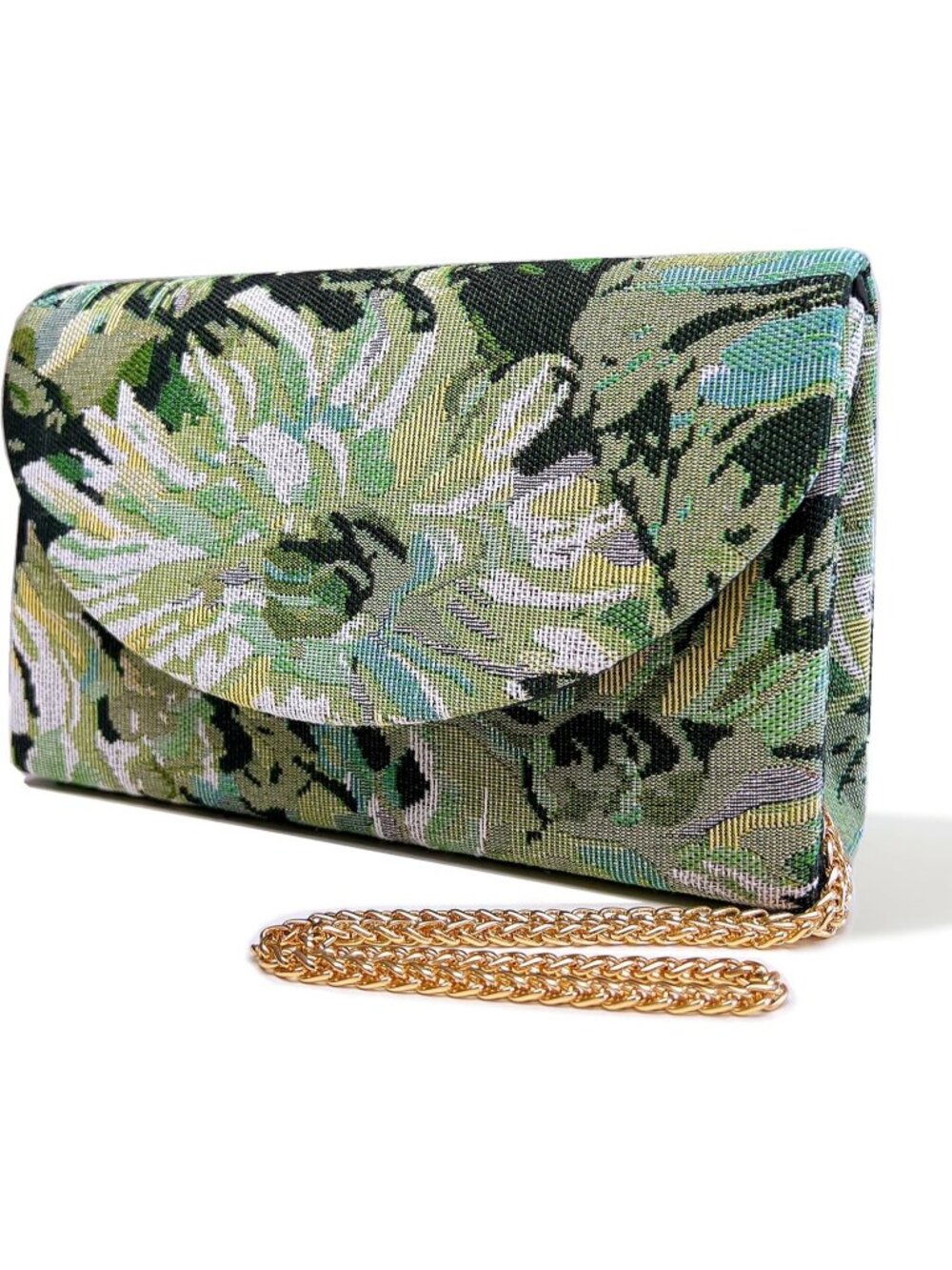 Women's Green Sparkling Envelope Purse Detachable Chain Evening Bag